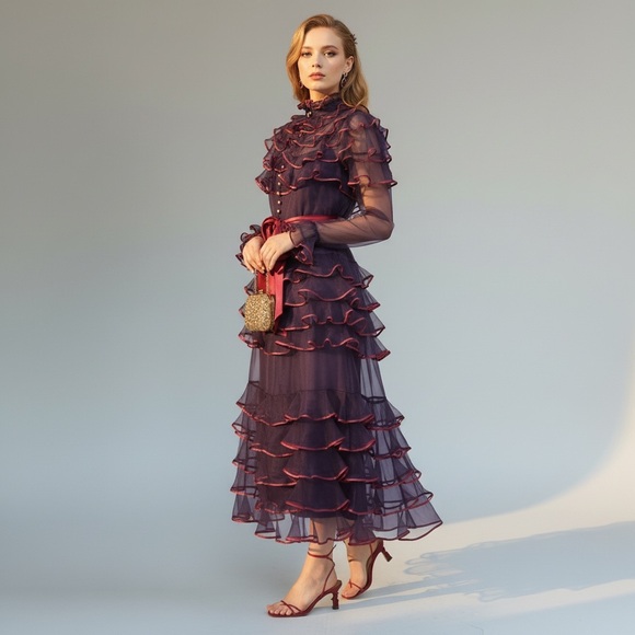 New Zimmerman Belted tiered silk- organza midi dress Size 4 - Picture 2 of 7